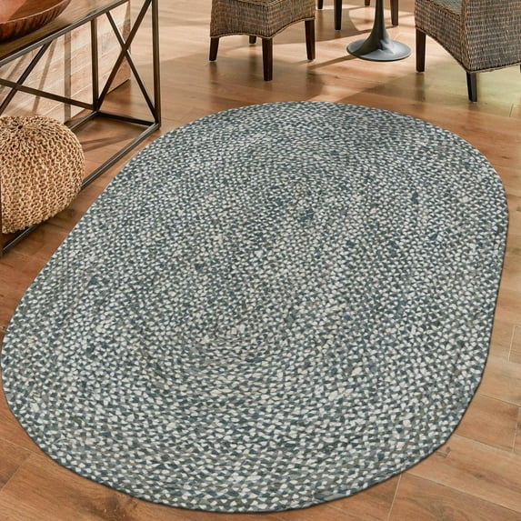 Unique Loom Braided Chindi Collection Area Rug - Layer (5' 1" x 8' Oval Gray/Ivory)