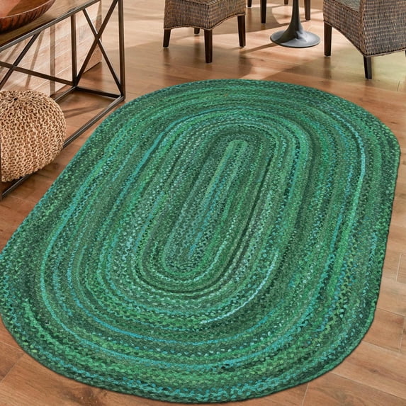 Unique Loom Braided Chindi Collection Area Rug - Layer (5' 1" x 8' Oval Green/Hunter Green)