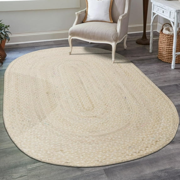 Unique Loom Braided Chindi Collection Area Rug - Layer (5' 1" x 8' Oval Ivory/Beige)