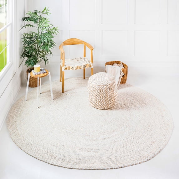 Unique Loom Braided Chindi Collection Area Rug - Layer (8' Round Ivory/Beige)
