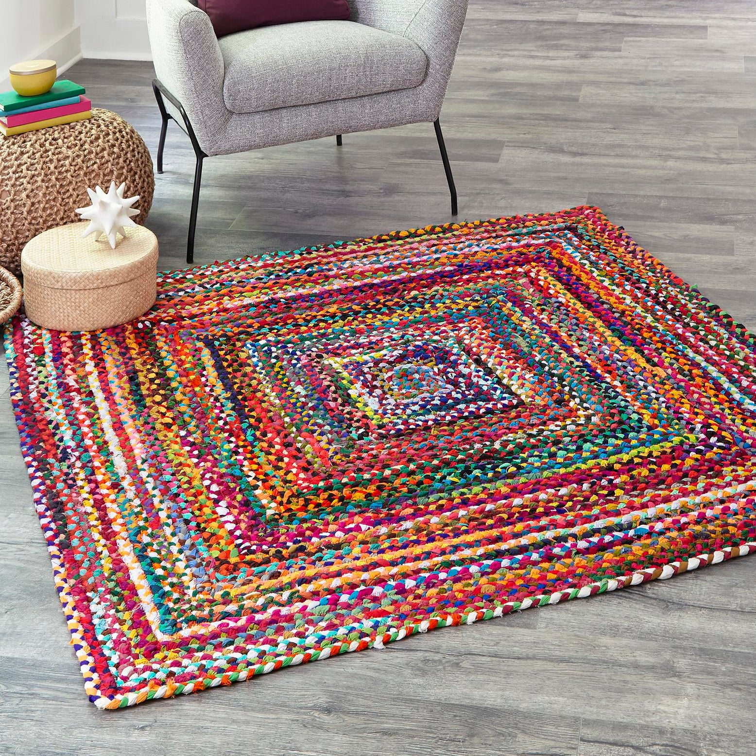 Colorful Braided Handmade Square Cotton Area Rug