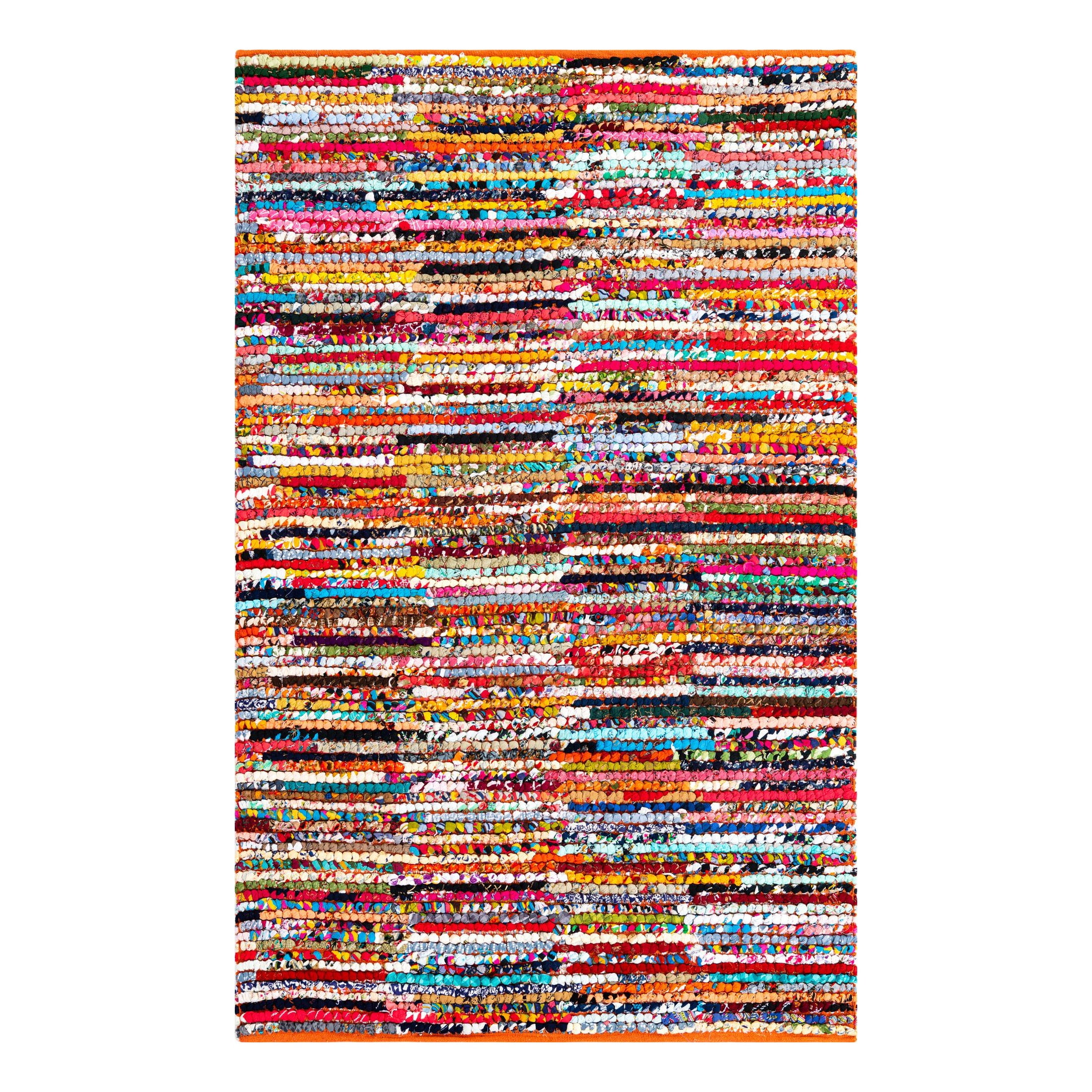 Handmade Multi-Striped Colorful Cotton Braided Area Rug