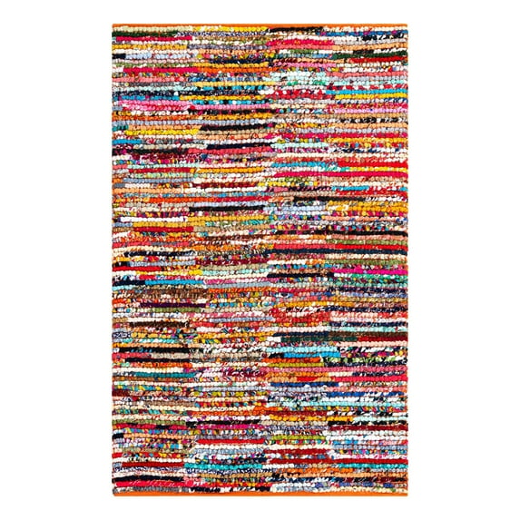 Unique Loom Braided Chindi Collection Area Rug - Multi-Striped (5' 1" x 8' Rectangle Multi/Black)