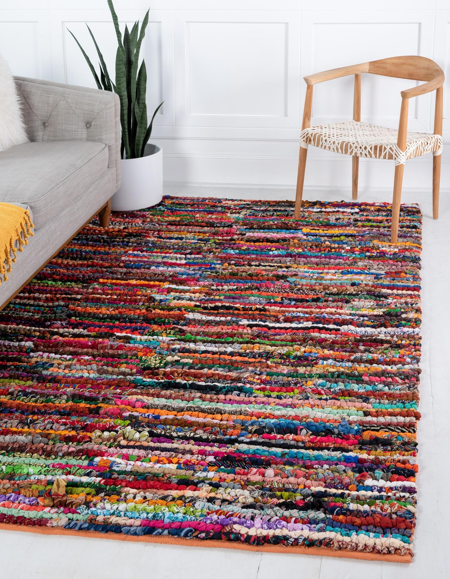 RugRu DIAN RUG 1400×2000mm Unique Loom Braided Chindi Collection Area Rug - Multi-Striped (6