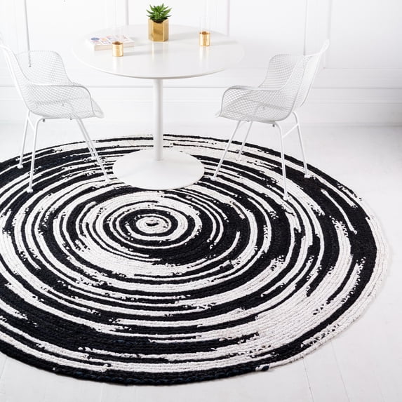 Unique Loom Braided Chindi Collection Area Rug - Oreo (3' 3" Round Black and White/Ivory)