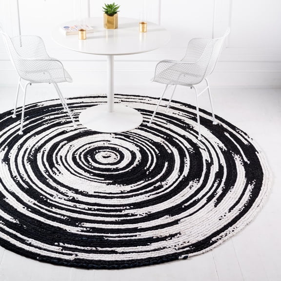 Unique Loom Braided Chindi Collection Area Rug - Oreo (8' Round Black and White/Ivory)