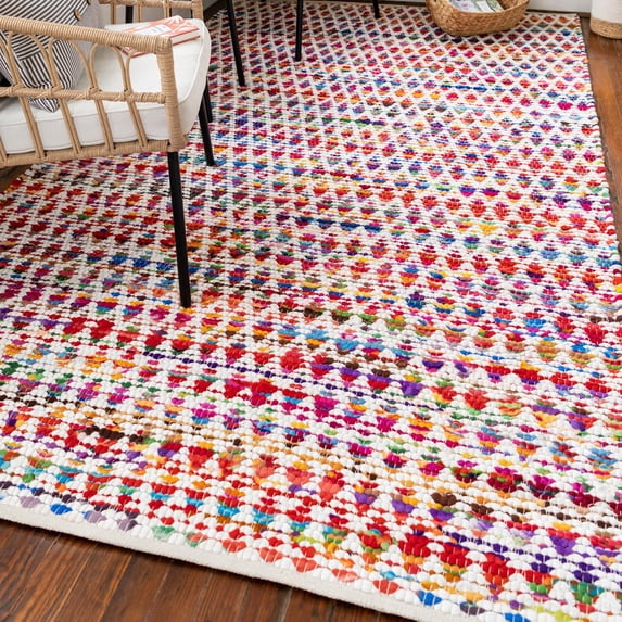Unique Loom Braided Chindi Collection Area Rug - Trellis (2' x 3' 1" Rectangle Multi/Beige)