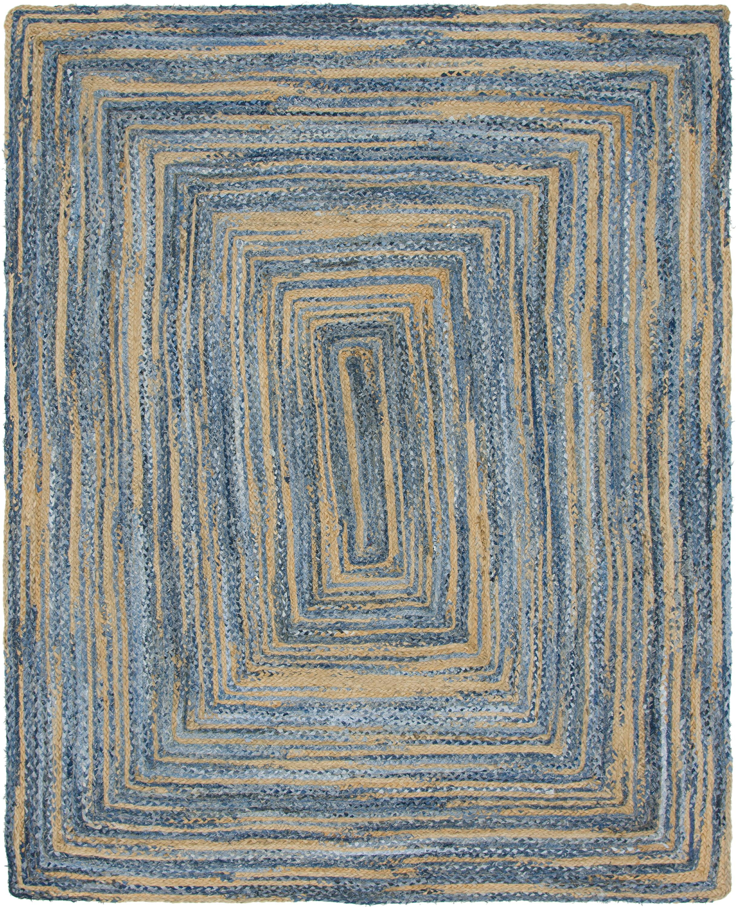 Handmade Braided Chindi 8' x 10' Blue and Natural Rectangular Rug