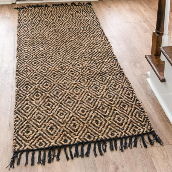 Unique Loom Braided Jute Collection Area Rug - Assam (2' 2" x 12' Runner Black/Natural)