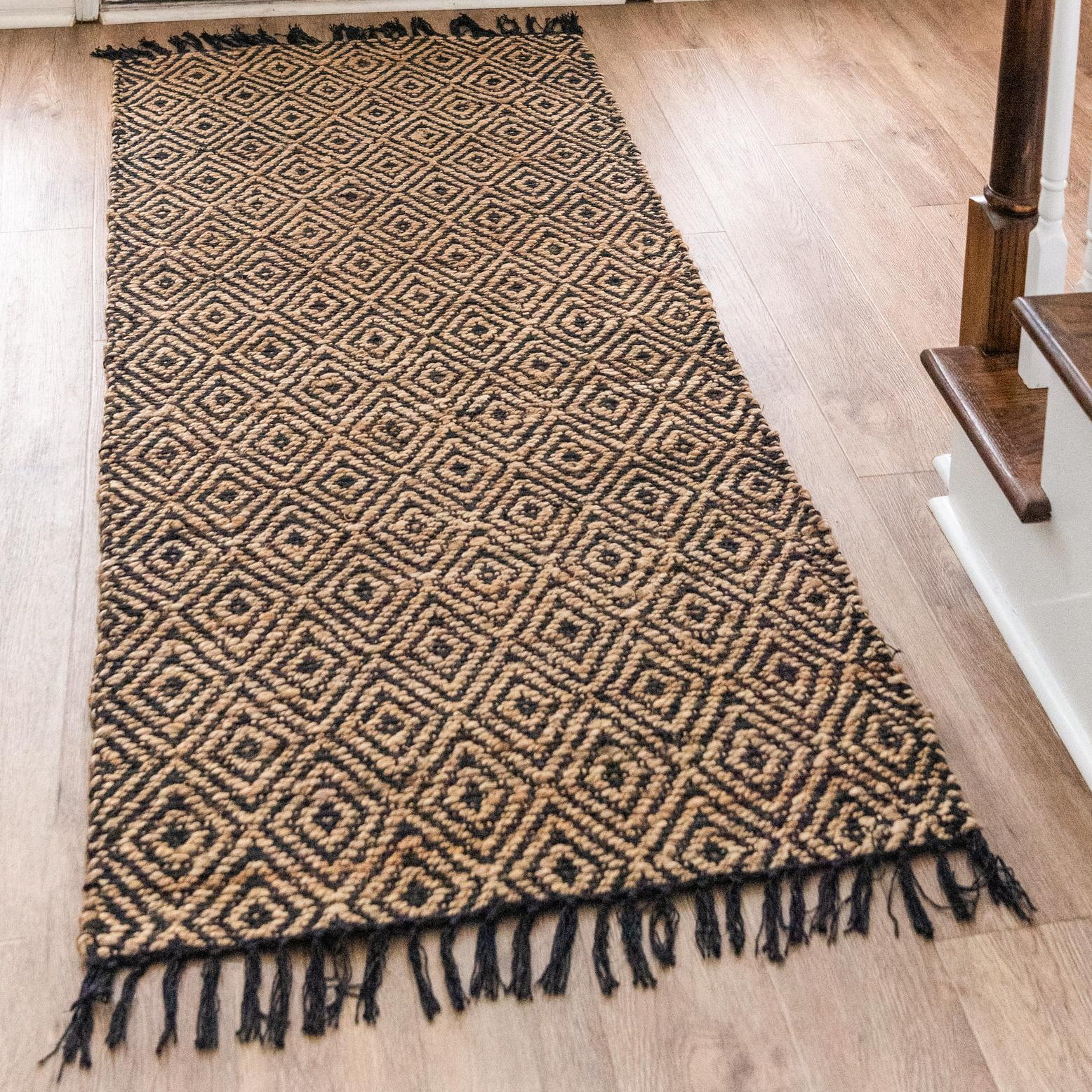 Handmade Reversible Black Geometric Braided Runner Rug