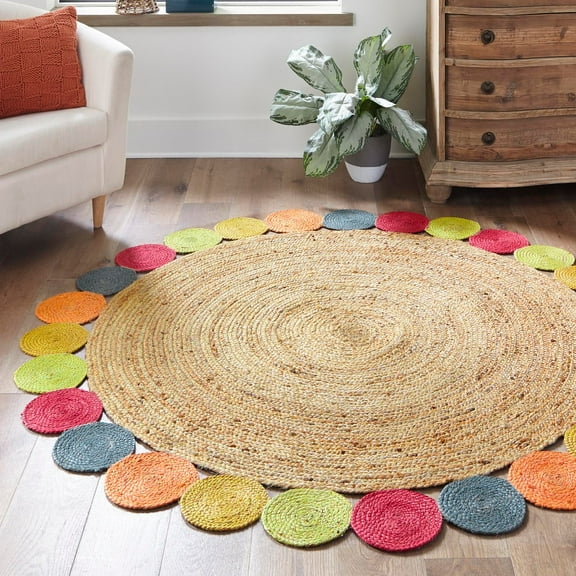 Unique Loom Braided Jute Collection Area Rug - Circles (3' 3" Round Natural/Gray)