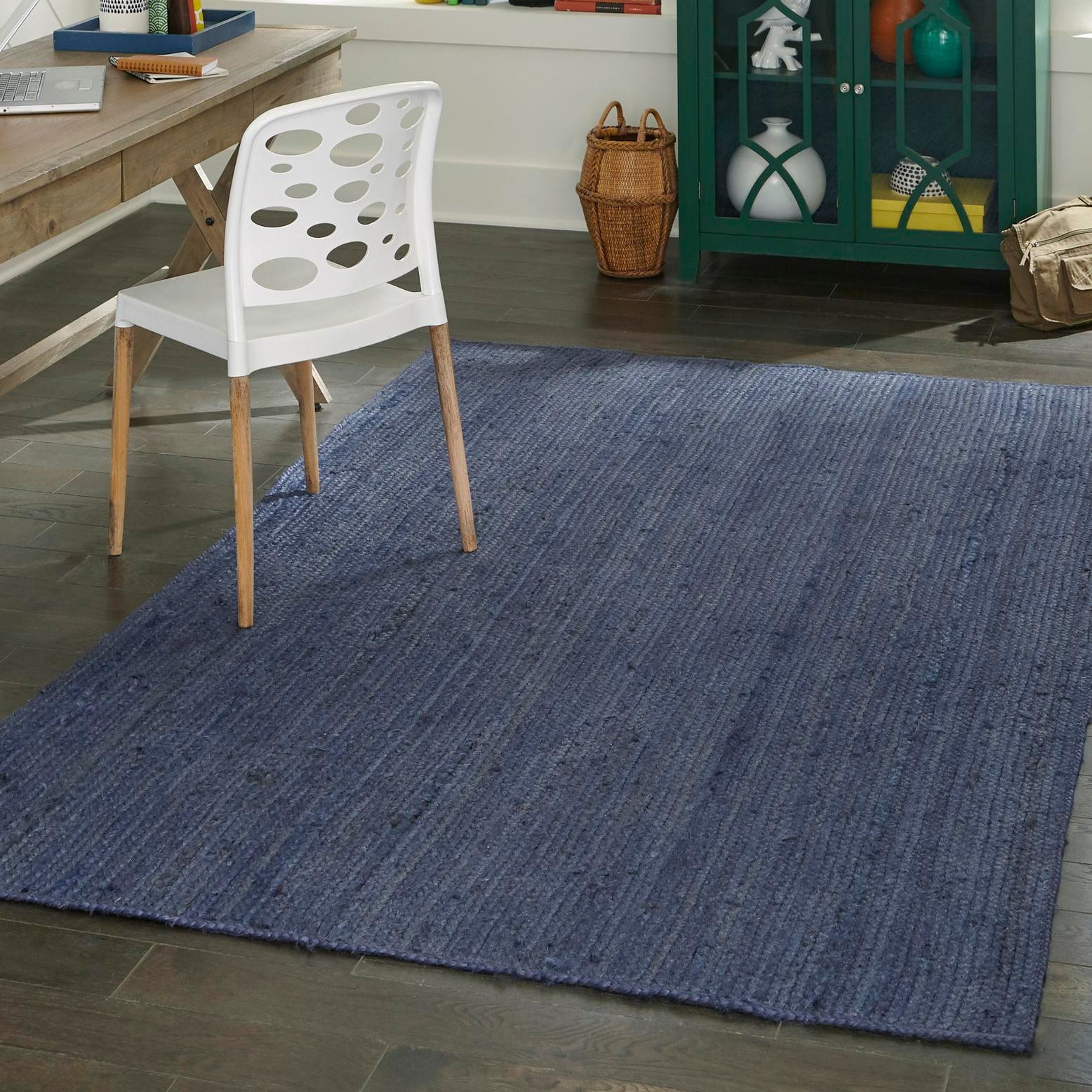 Handmade Navy Blue Reversible Braided Jute Rectangular Rug 8' x 10'