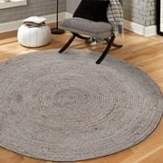 Unique Loom Braided Jute Collection Area Rug - Dhaka (3' 3" Round Gray)