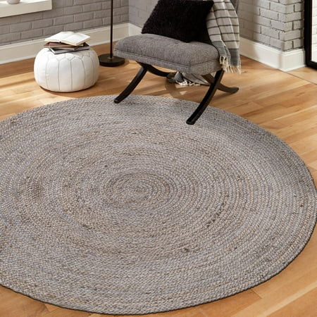 Unique Loom Braided Jute Collection Area Rug - Dhaka (3' 3" Round Gray)