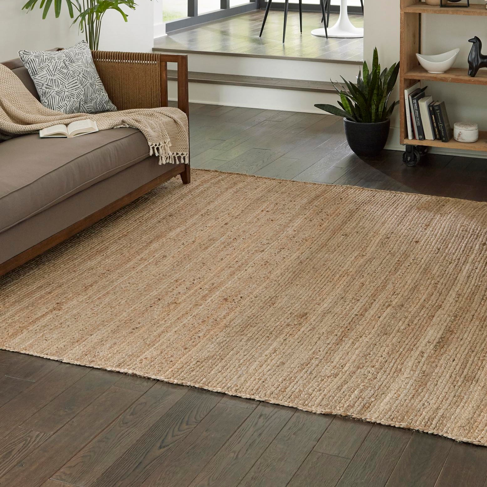 Handmade Braided Square Jute Rug in Natural White, Stain-Resistant and Easy Care