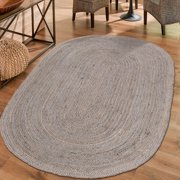 Unique Loom Braided Jute Collection Area Rug - Dhaka (3' 3" x 5' 1" Oval Gray)