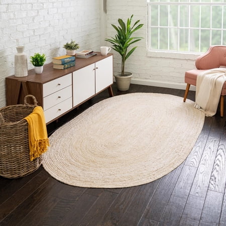 Unique Loom Braided Jute Collection Area Rug - Dhaka (3' 3" x 5' 1" Oval White)