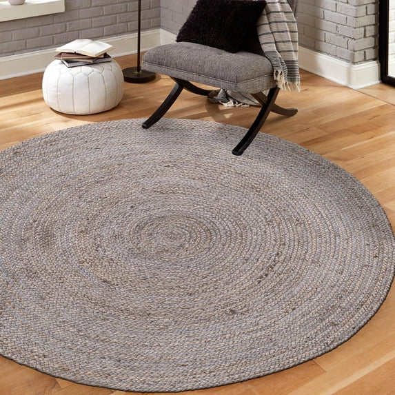Unique Loom Braided Jute Collection Area Rug - Dhaka (5' 1" Round Gray)