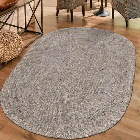 Unique Loom Braided Jute Collection Area Rug - Dhaka (5' 1" x 8' Oval Gray)