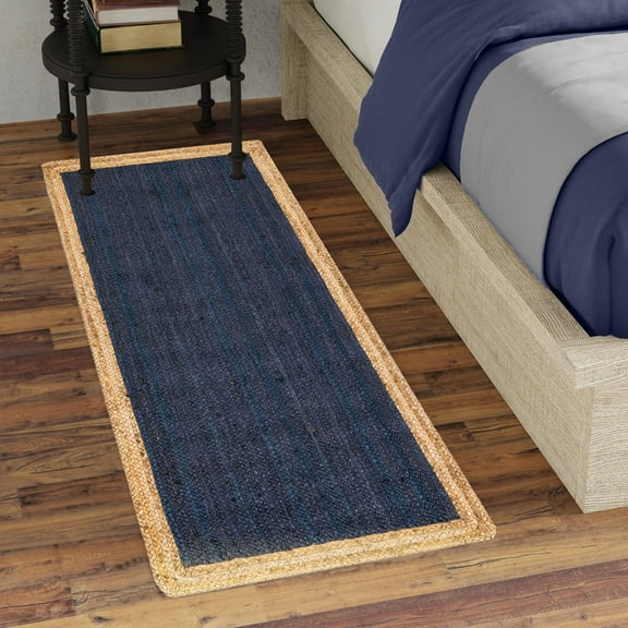 Unique Loom Braided Jute Collection Area Rug - Goa (2' 7" x 6' 1" Runner Navy Blue/Tan)