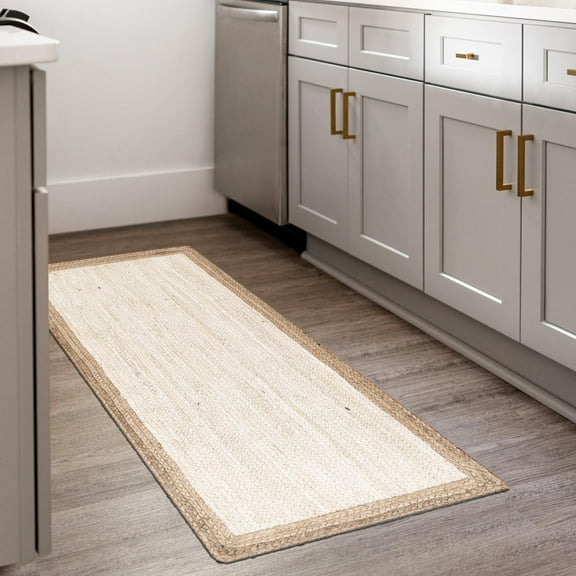 Unique Loom Braided Jute Collection Area Rug - Goa (2' 7" x 6' 1" Runner White/Natural)