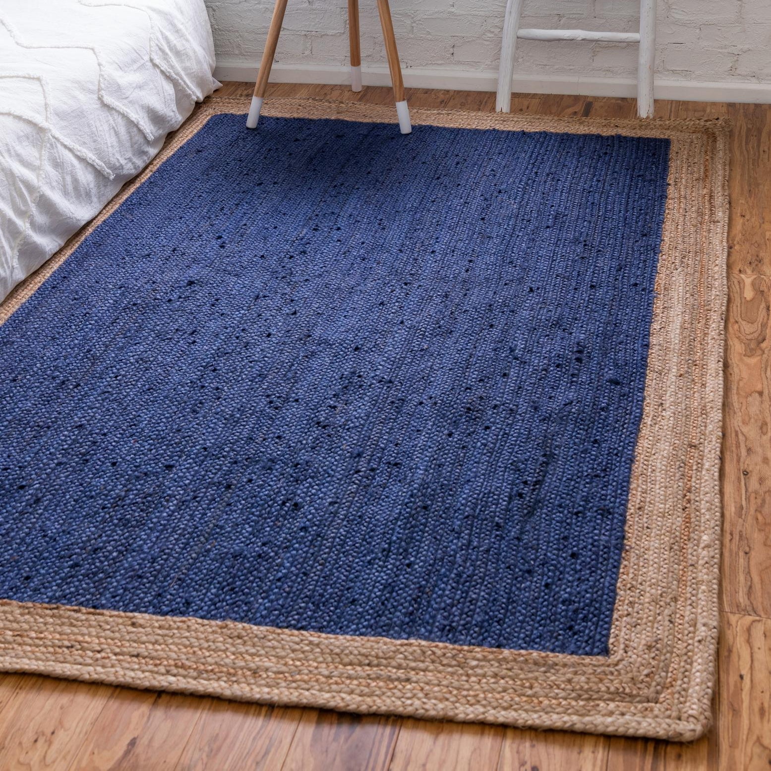 Handmade Navy Blue Braided Jute Indoor Rug, Easy Care & Stain-resistant
