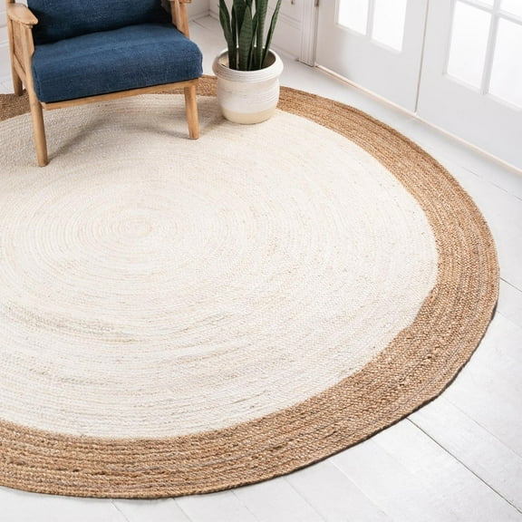 Unique Loom Braided Jute Collection Area Rug - Goa (3' 3" Round White/Natural)