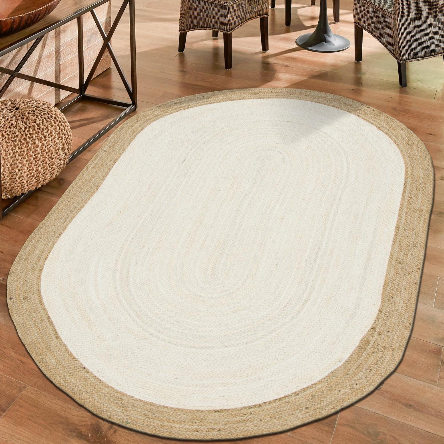 Eco-Friendly Handmade Oval Braided White Jute Rug