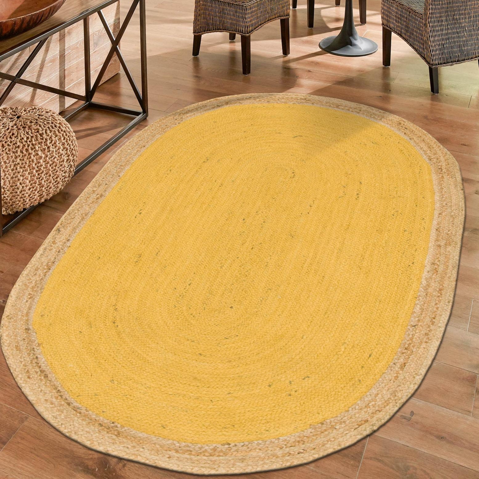 Yellow Oval Braided Jute 8' x 10' Area Rug