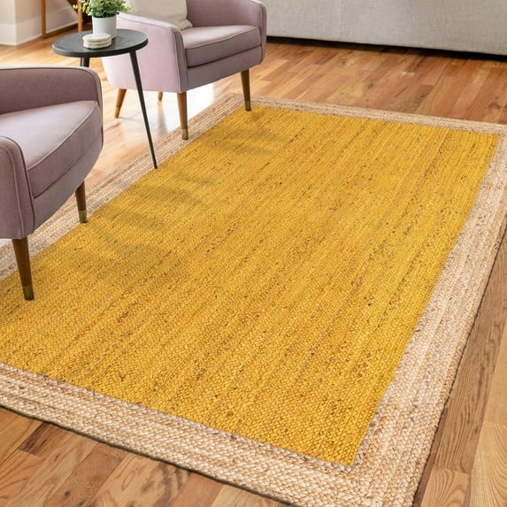 Unique Loom Braided Jute Collection Area Rug - Goa (9' x 12' 2" Rectangle Yellow/Natural)