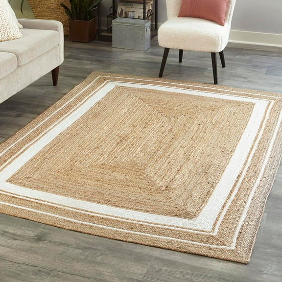 Unique Loom Braided Jute Collection Area Rug - Gujarat (2' x 3' 1" Rectangle Natural and White/Ivory)