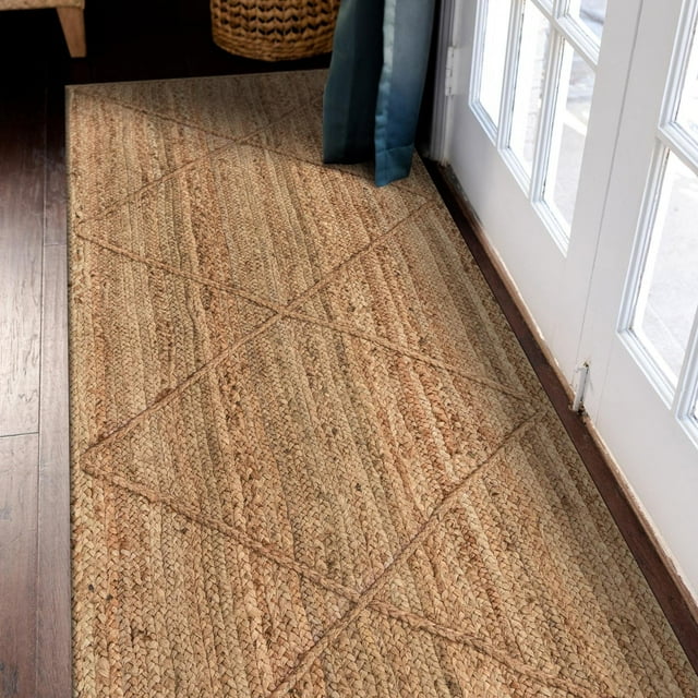 Unique Loom Braided Jute Collection Area Rug - Trellis (2' 2" x 6' 1" Runner Natural)