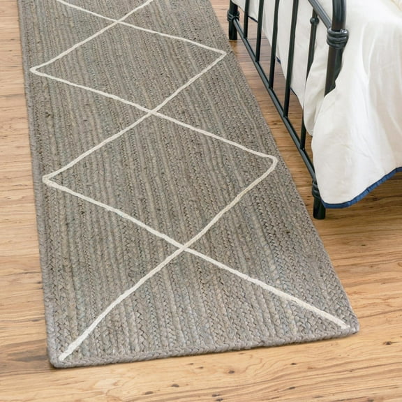 Unique Loom Braided Jute Collection Area Rug - Trellis (2' 2" x 8' 2" Runner Gray/Ivory)