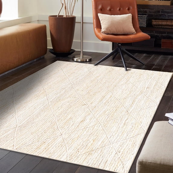 Unique Loom Braided Jute Collection Area Rug - Trellis (3' 3" x 5' 1" Rectangle Ivory)