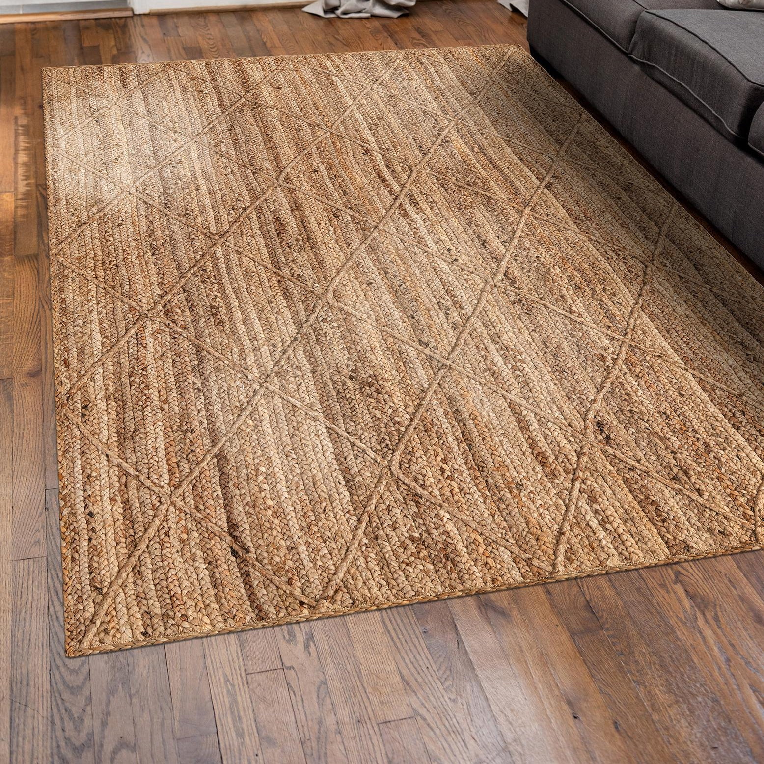 Handmade Braided Natural Jute & Cotton 5'x8' Brown Area Rug