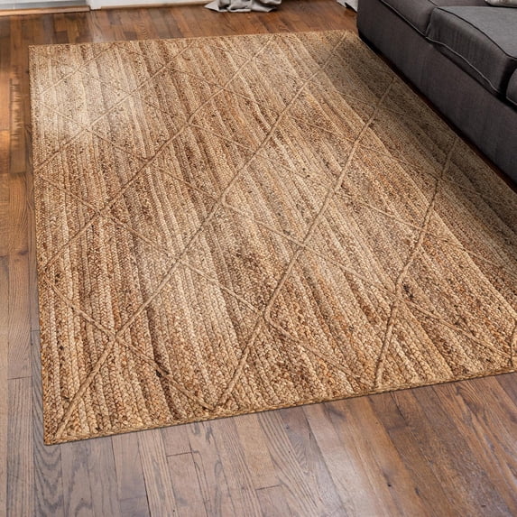 Unique Loom Braided Jute Collection Area Rug - Trellis (6' 1" x 9' Rectangle Natural)