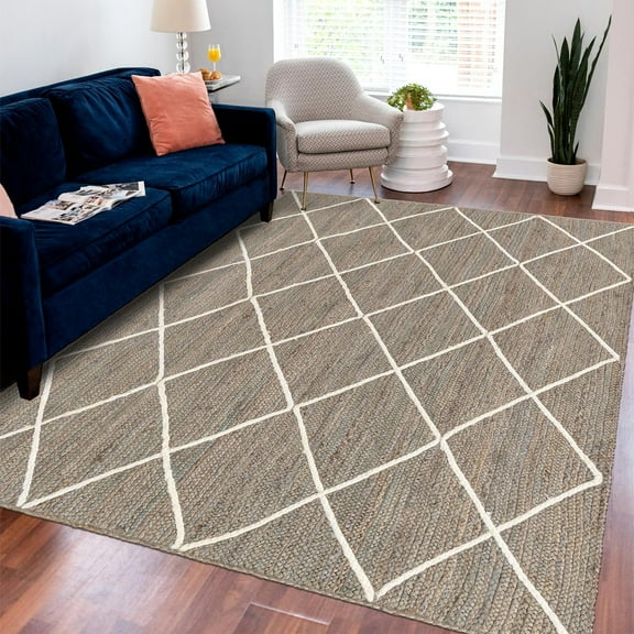 Unique Loom Braided Jute Collection Area Rug - Trellis (8' x 10' Rectangle Gray/Ivory)