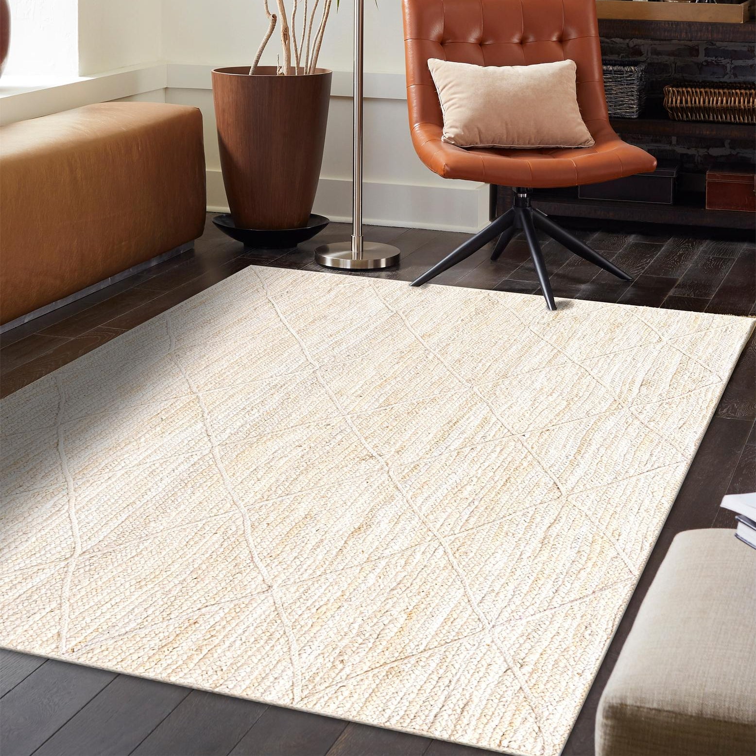 Unique Loom Braided Jute Collection Area Rug - Trellis (8' x 11' Rectangle Ivory)