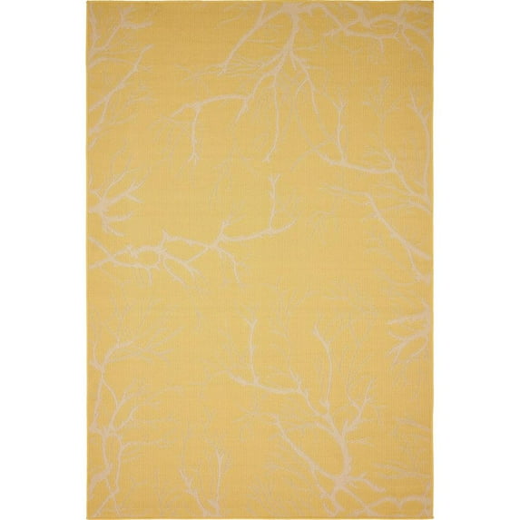 Unique Loom Branch Indoor/Outdoor Botanical Rug Yellow/Beige 6' 1" x 9' Rectangle Floral / Botanical Perfect For Patio Deck Garage Entryway
