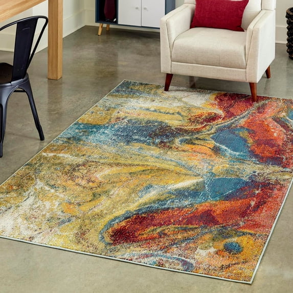 Unique Loom Haerfest Collection Area Rug - Breakfast Blend (4' x 6' Rectangle Multi/Blue)