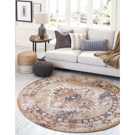 Unique Loom Eco Southwestern Collection Area Rug - Breckenridge (7' Round Khaki Gray/Black)