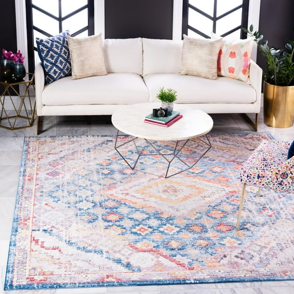 Unique Loom Brighton Collection Area Rug - Dumbo (8' Square Blue/Beige)