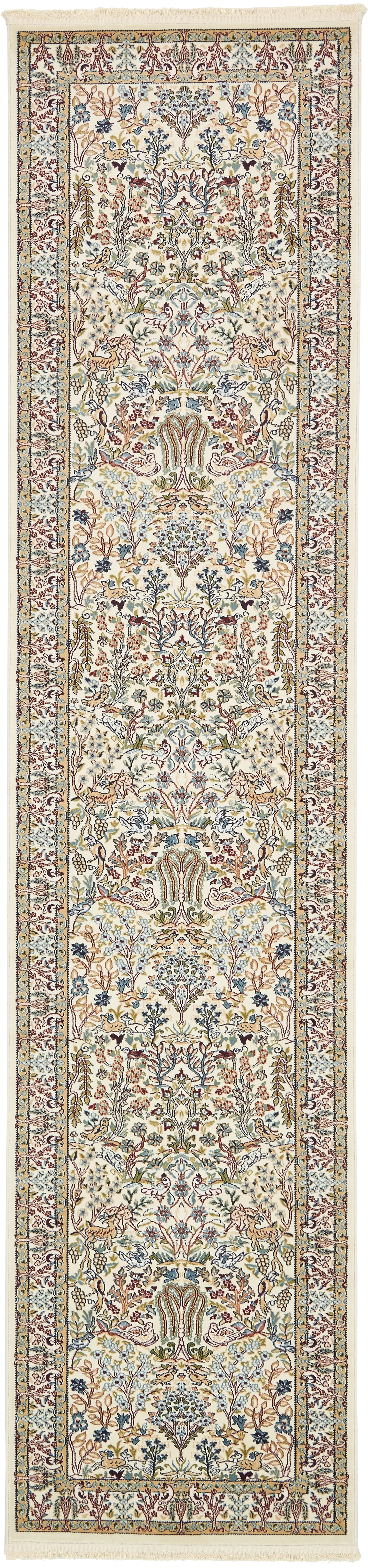 Ivory Floral Synthetic Runner Rug with Stain-Resistant Easy Care