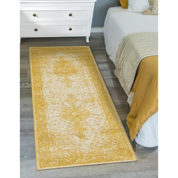 Unique Loom Bromley Collection Area Rug - Midnight (2' x 13' 1" Runner Yellow/Ivory)