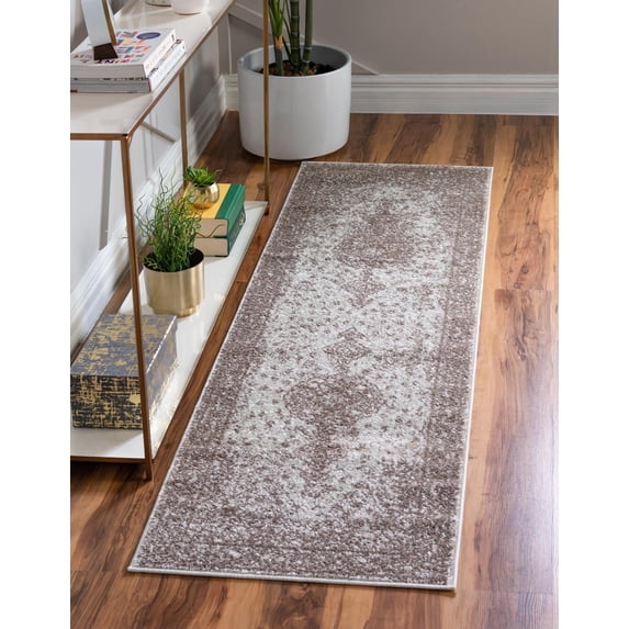 Unique Loom Bromley Collection Area Rug - Midnight (2' x 8' 8" Runner Light Brown/Ivory)