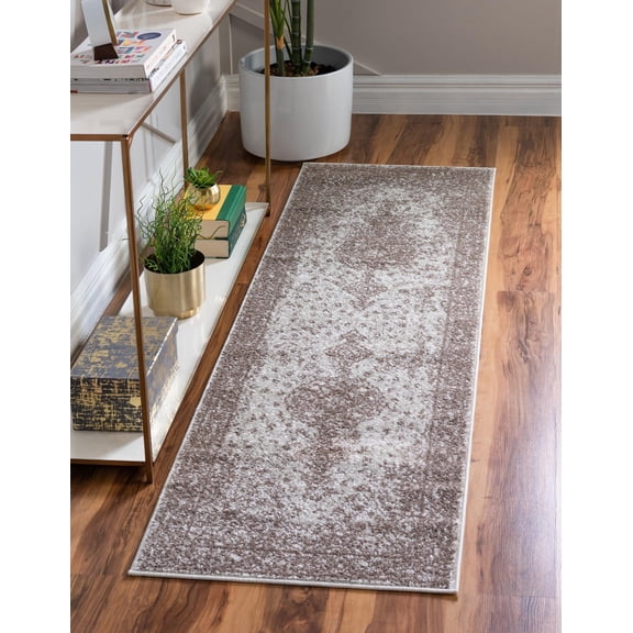 Unique Loom Bromley Collection Area Rug - Midnight (2' x 8' 8" Runner Light Brown/Ivory)