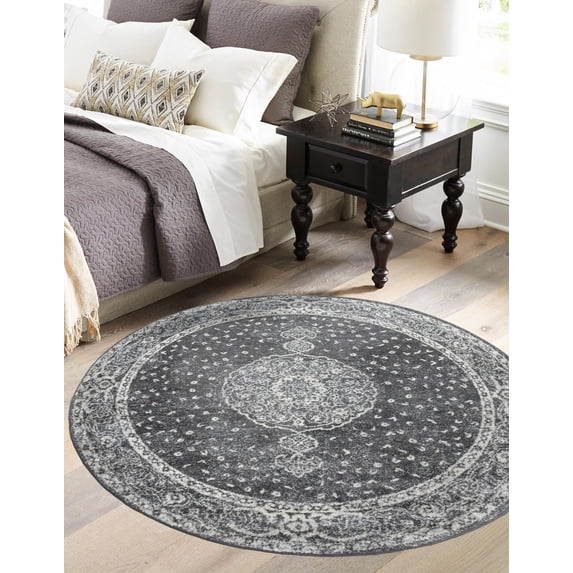 Unique Loom Bromley Collection Area Rug - Midnight (3' 1" Round Dark Gray/Gray)