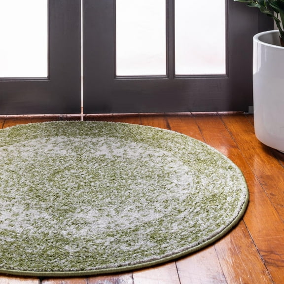 Unique Loom Bromley Collection Area Rug - Midnight (3' Round Green/Ivory)