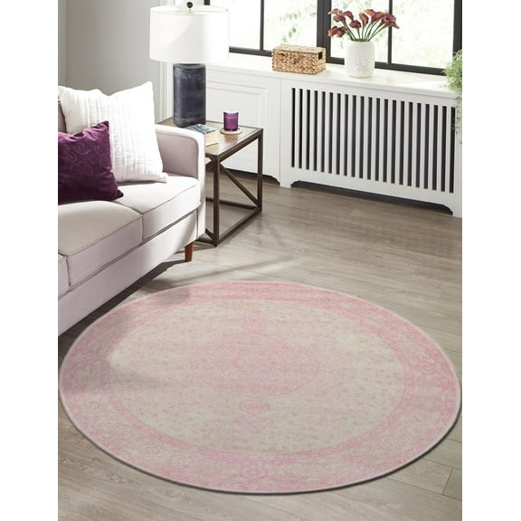 Unique Loom Bromley Collection Area Rug - Midnight (3' 1" Round Pink/Ivory)