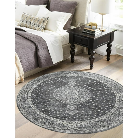 Unique Loom Bromley Collection Area Rug - Midnight (5' 1" Round Dark Gray/Gray)